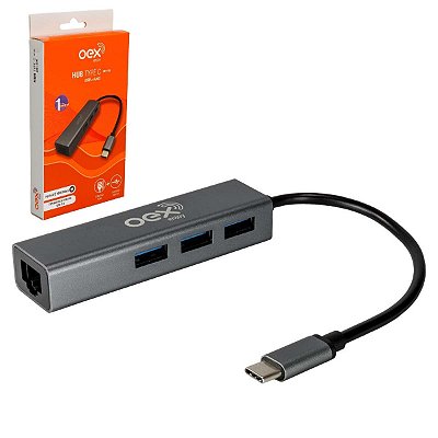 Hub Tipo C Com 3 Usb 3.0 Para Macbook Rj45 Rede Internet Oex