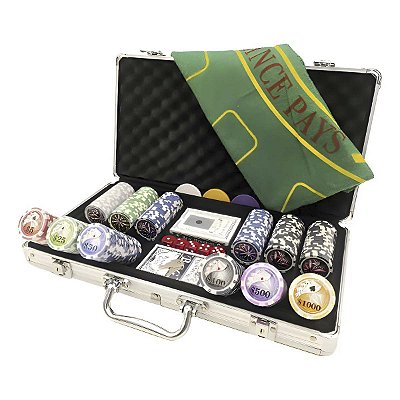 Maleta Kit Jogo Poker 300 Fichas Oficiais Baralho Dados