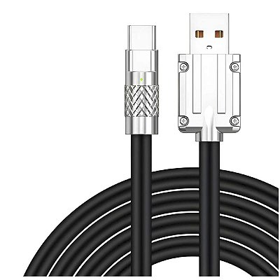 Cabo Usb C Tipo C Turbo Metal Silicone 120w 5A Flexive Preto
