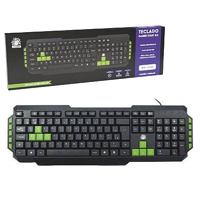 Teclado Gamer 5+ Start 2.0 Preto Verde Teclas Laterais