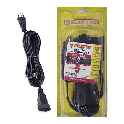 Extensão Megatron Tomada 3 Pinos 5 Metros 10a Bivolt Preta