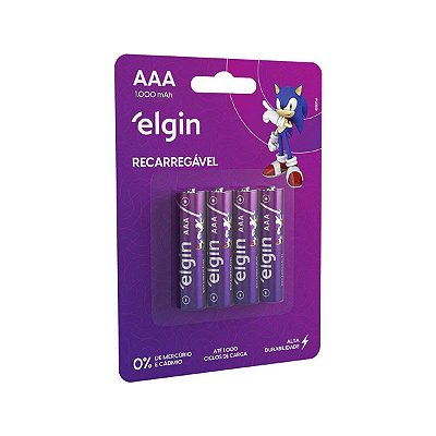 Blister Com 4 Pilhas Recarregáveis Elgin AAA 1000mAh