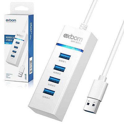 Hub Multiplicador Usb 3.0 4 Portas Com Led Azul 5Gbps Branco