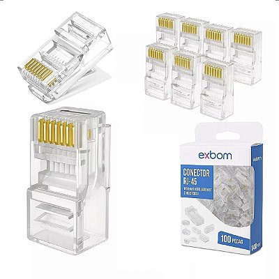 Kit 100 Conectores Plugs Clip Rj45 Cat5E Gigabit Ethernet