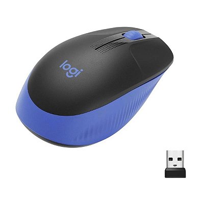 Mouse Sem Fio Wireless Logitech M190az Preto Azul Ergonômico