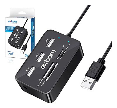 Hub 4 Portas Usb 2.0 Leitor De Cartão 7x1 Sd Micro Pro Duo