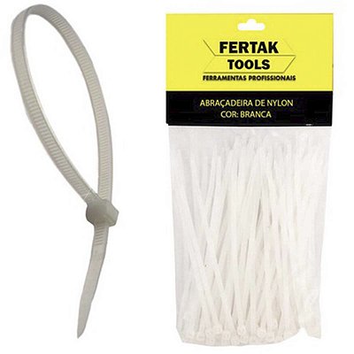Abraçadeira Branca Nylon 300x4,8 mm Fertak 1317 Kit 50Uni