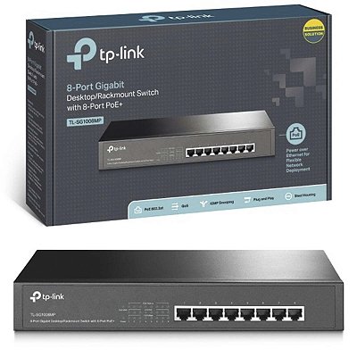 Switch 8 Portas Gigabit PoE+ Para Rack TP-Link Tl-SG1008MP