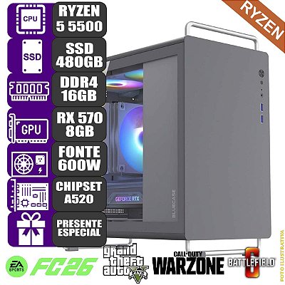 Computador Pc Gamer Mdi Ryzen 5 5500 16GB Rx570 8GB 480GB