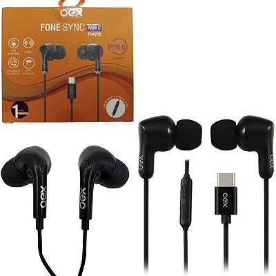 Fone de Ouvido Preto USB-C OEX FN216 Confortável Som Premium