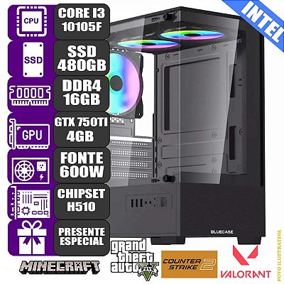 Computador Pc Gamer Mdi Intel Core i3 10105f 16GB 750TI 480G