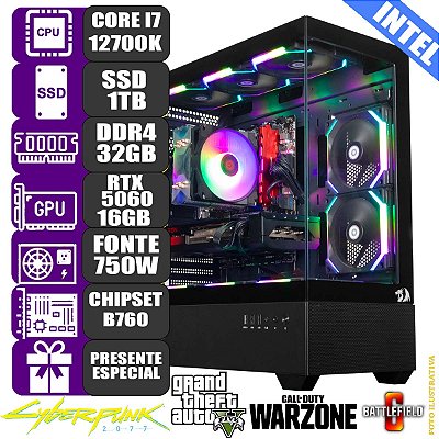 Computador Pc Gamer Mdi Intel Core i7 12700K RTX 5060TI 16G