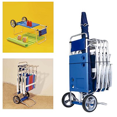 Carrinho De Praia Alumínio Até 5 Cadeiras Vira Mesa Mor