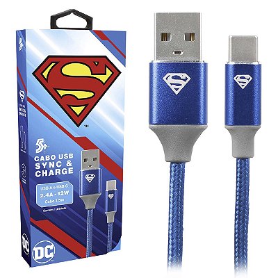 Cabo Turbo USB Para USB-C Super Homem Reforçado 5+ 018-0907
