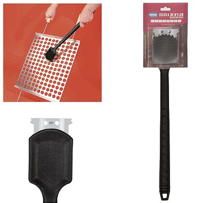 Escova Limpeza Churrasqueira Nylon Com Cabo Limpa Grelha