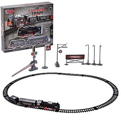 Trem Tremzinho De Brinquedo 3 Vagões + Trilhos C/ Som Luz