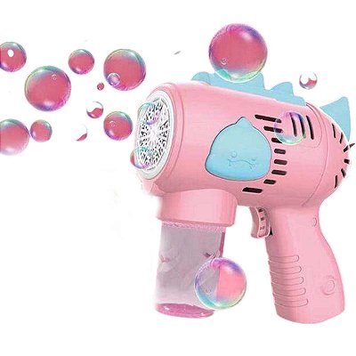 Pistola Automática Dinossauro de Bolha Giratoria Rosa