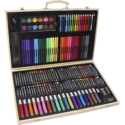 Maleta Com 180 Peças P/ Pintura Canetinha Giz Tinta Completa