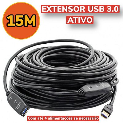 Cabo Extensor Usb 3.0 Amplificado Macho X Femea 15 Metros