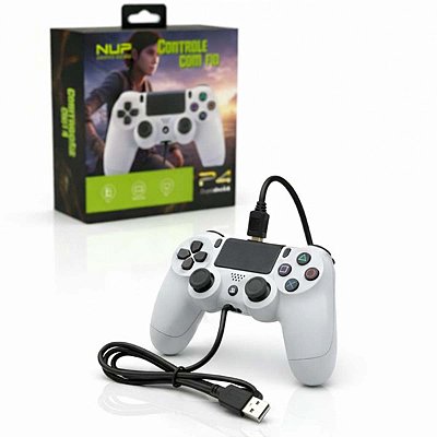 Controle Compatível Ps4 Pc Notebook Usb Cabo 1,8m Branco