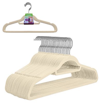 Kit 10 Cabides Revestido Em Veludo Leve Antideslizante Bege