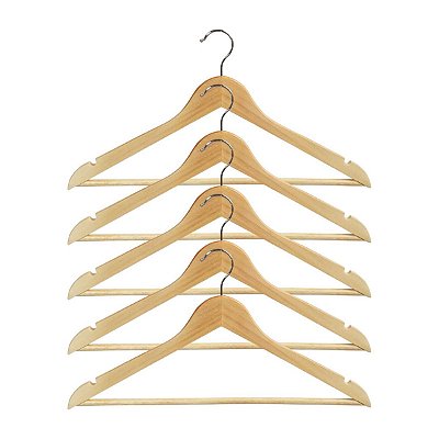 Kit 5 Unidades Cabide De Madeira Gancho 360º Adulto Verniz