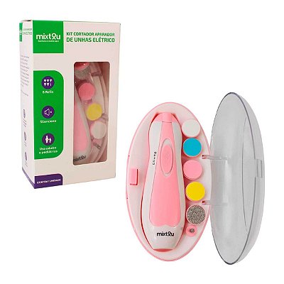 Kit Lixador Cortador Unha Bebê Recém-Nascido Elétrico Rosa