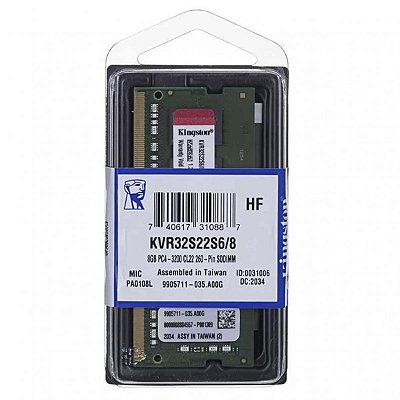 Memoria Para Notebook Ddr4 8gb 3200mhz Kingston Kvr32s22s6/8