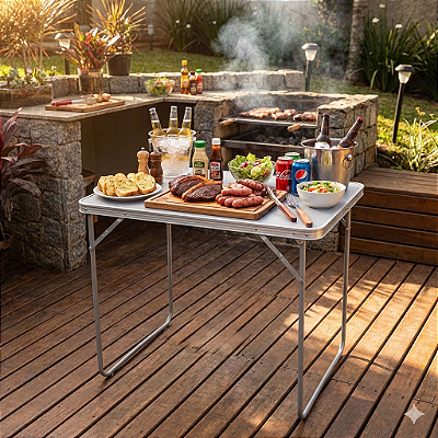 Mesa Portátil Com Alça 80x60cm e 70cm De Altura Suporta 30kg