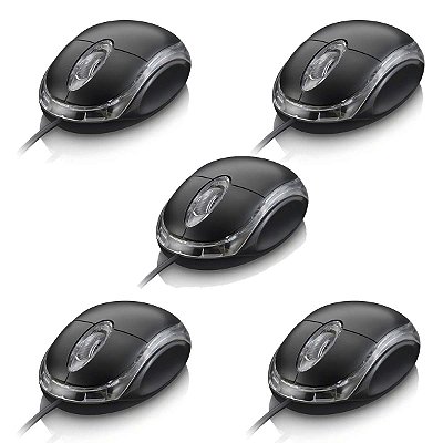 5 Mouse USB Óptico Knup 1200 DPI Preto 3 Botões Cabo 1,5m