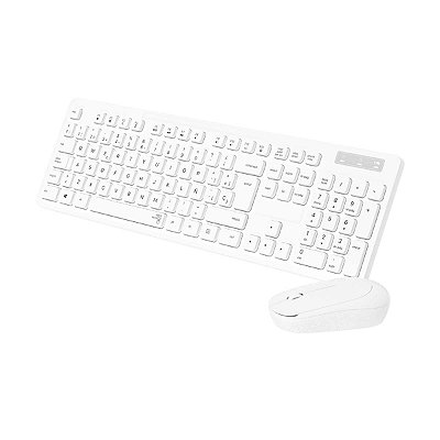 Kit Teclado e Mouse Slim Sem Fio Wireless Branco Brazil Pc