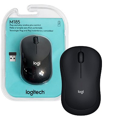 Mouse Sem Fio Wireless Logitech M185 Preto Confortável