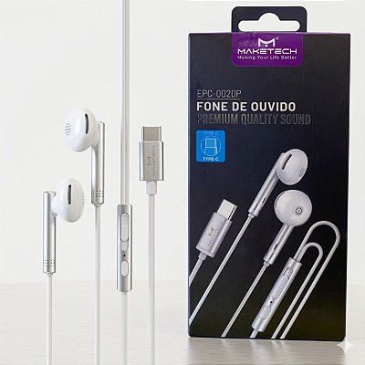 Fone de Ouvido C/ Microfone Tipo-C Maketech Branco EPC-052BP