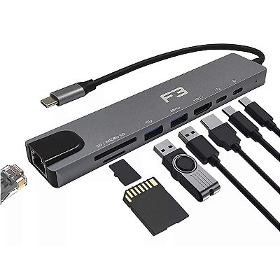 Adaptador Hub Tipo C 8x1 Hdmi 4k Rede Usb 3.0 Para Macbook