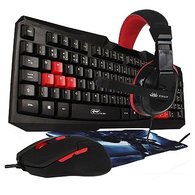 Kit Gamer Teclado Mouse Com Headset Microfone e Mousepad