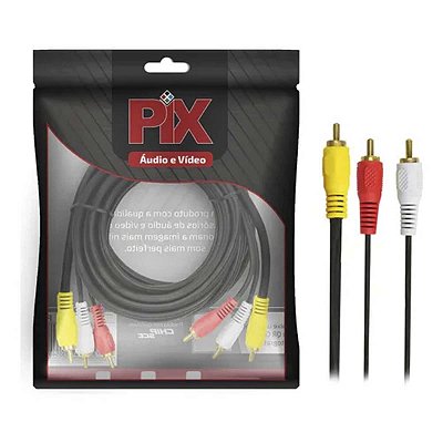 Cabo De Vídeo 3 Rca x 3 Rca Pix Com Coaxial Central 3 Metros