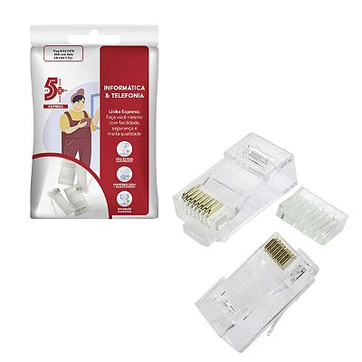 Kit 5 Conector Rj45 Macho Cat.6 Com Guia 8x8 Vias