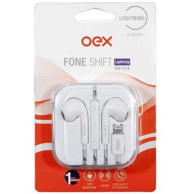 Fone Lightning Bland Com Microfone Controle Volume 1,2m Oex