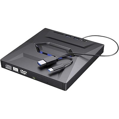 Leitor Gravador Cd Dvd Externo Usb 3.0 Usb C Leitor Cartão