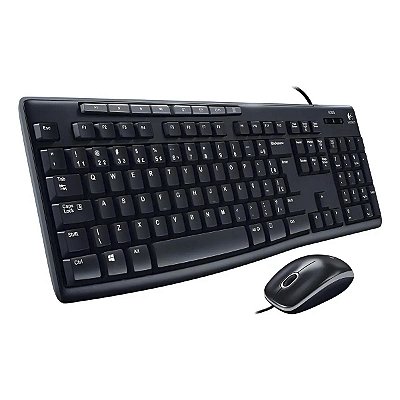 Kit Mouse E Teclado Logitech Mk200 Multimidia C/ Fio Preto