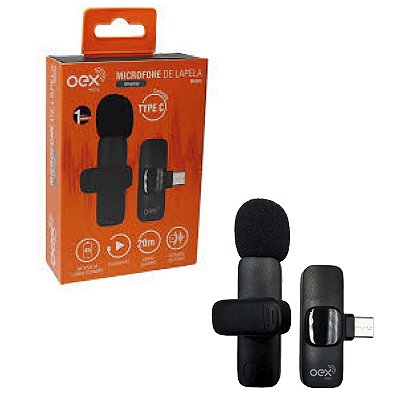 Microfone de Lapela Sem Fio Recarregavel OEX MK307 Tipo C