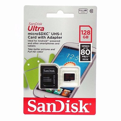 Cartão de Memória Micro SD Sandisk 128GB Classe 10