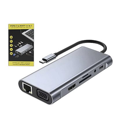 Adaptador Usb C 10 em 1 Hdmi Rede Vga Hub Leitor Cartão