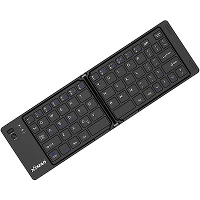 Mini Teclado Sem fio Bluetooth Dobrável Recarregável Preto