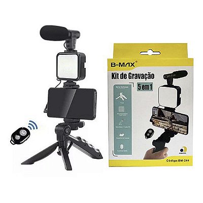 Kit Youtuber Live Vlog Com Microfone Luz Led Tripé Celular