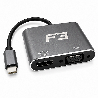 Cabo Adaptador 2 Em 1 Usb C 3.1 Type-C Para Hdmi 4K e Vga