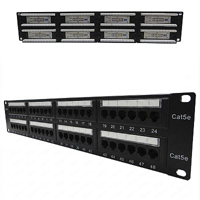 Patch Panel Cat.5E 19" 2u 48 Portas Carregado Keystone Secon