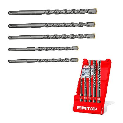 Kit De Brocas Sds Plus Com 5 Peças 6mm 8mm 10mm 12mm Emtop
