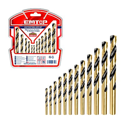 Kit Jogo De Brocas Aço Hss Para Metal 12 Peças Estojo Emtop