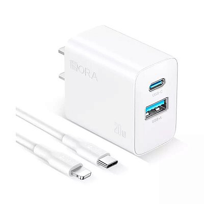 CARREGADOR PD 20W DUAS USB 18W + C 20W + CABO C LIGHTING 3A